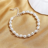 S925 Sterling Silver 8" Hollow Ball Chain Bracelet Women Charm Wedding Gift