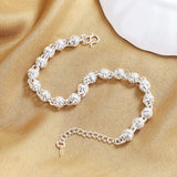 S925 Sterling Silver 8" Hollow Ball Chain Bracelet Women Charm Wedding Gift