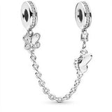 S925 Silver Butterfly Flower Crown Safety Chain Charm Beads For Pandora Bracelet