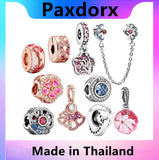 S925 Silver Gem Safety Chain Charm Beads Pando Bracelet Jewelry