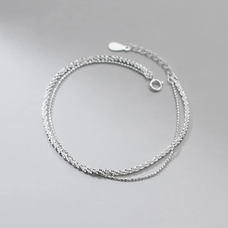 925 Silver Double Layer Gypsophila Bracelet Sparkling Flashing Chain