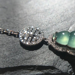 Sterling Silver Lux Gourd Bracelet with Full Diamond Chalcedony Jade