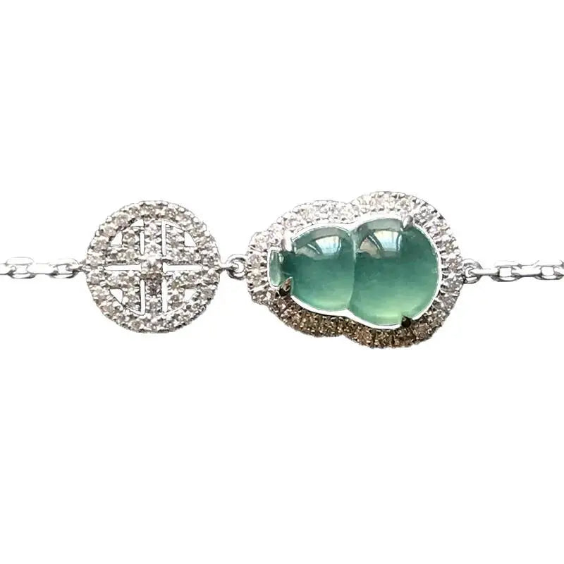 Sterling Silver Lux Gourd Bracelet with Full Diamond Chalcedony Jade