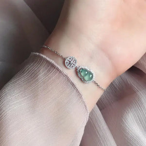 Sterling Silver Lux Gourd Bracelet with Full Diamond Chalcedony Jade