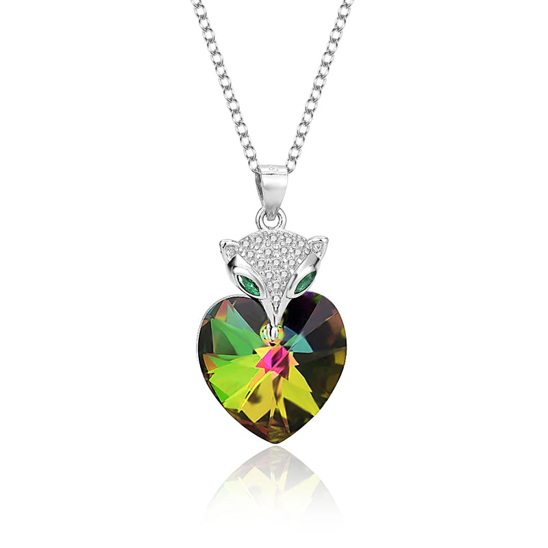 S925 Fox Pendant Necklace Sterling Silver Austrian Crystal Collarbone Chain