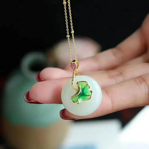 S925 Silver Hetian Jade Peace Buckle Set Necklace with Earrings