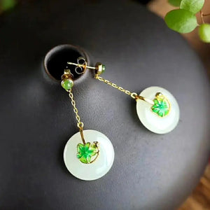 S925 Silver Hetian Jade Peace Buckle Set Necklace with Earrings