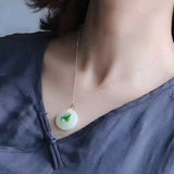 S925 Silver Hetian Jade Peace Buckle Set Necklace with Earrings