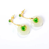 S925 Silver Hetian Jade Peace Buckle Set Necklace with Earrings