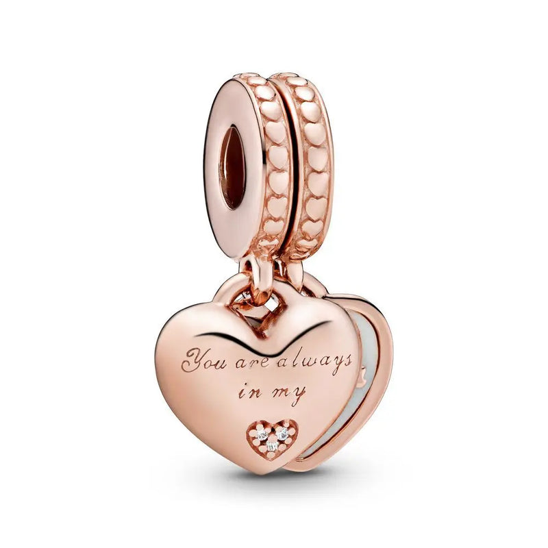 S925 Sterling Silver Magic Lamp Double Heart Bee Pendant Charm
