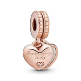 S925 Sterling Silver Magic Lamp Double Heart Bee Pendant Charm