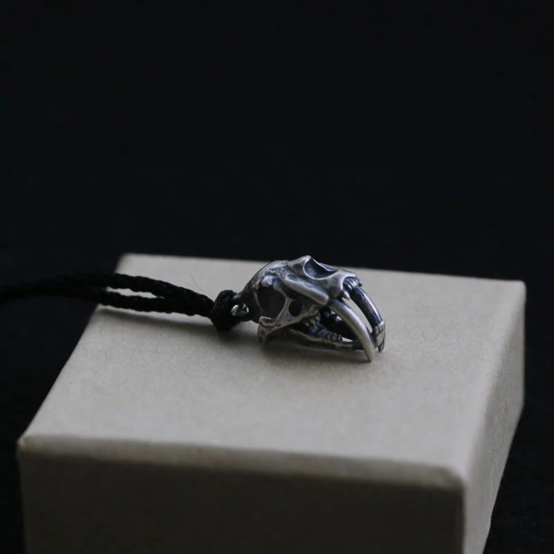 S925 Silver Tiger Mythical Beast Hollow Skeleton Pendant Necklace