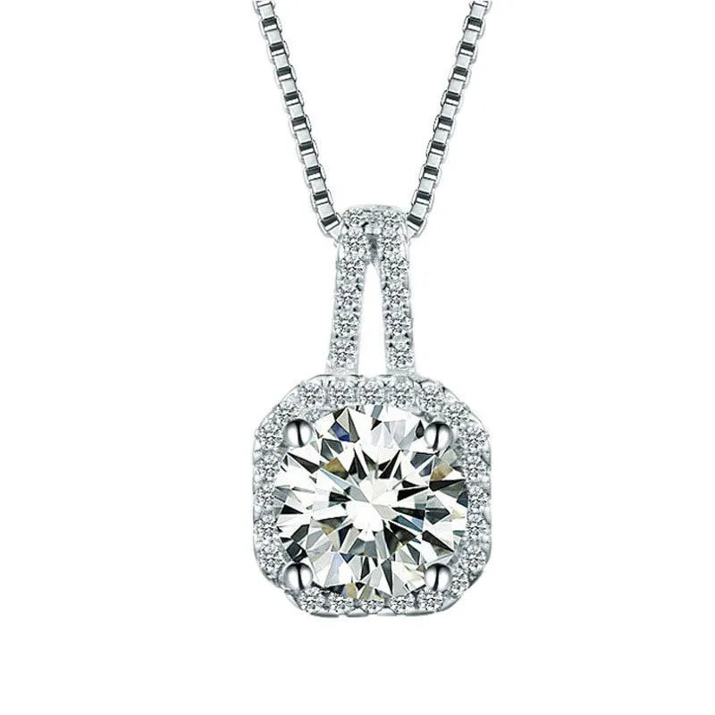S925 Sterling Silver Crystal Zircon Pendant Necklace Lady Strap Jewelry