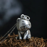 Sterling Silver Dog Pendant Necklace Retro Style Jewelry