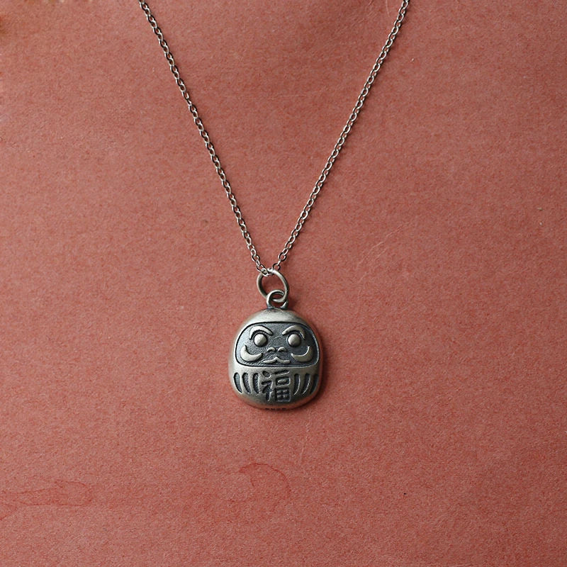 S925 Silver Necklace Retro Dharma Fortune Pendant Hollow Jewelry