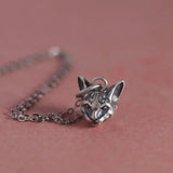S925 Silver Kitten Head Cat Pendant Necklace Hand Strap Jewelry