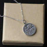 S925 Sterling Silver Necklace Round Sign Small Seal Character Pendant