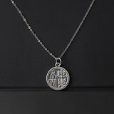 S925 Sterling Silver Necklace Round Sign Small Seal Character Pendant