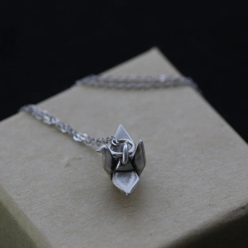 S925 Silver Necklace Retro Orchid Crane Pendant Jewelry