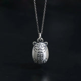 Sterling Silver Tiger Head Necklace Chinese Style Pendant