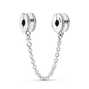 S925 Silver Rainbow Heart Safety Chain Charm Beads for Pando Bracelet
