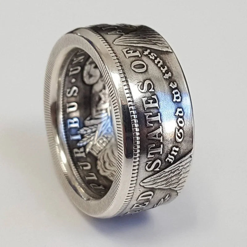 S925 Silver Vintage National Emblem Motto Ring For Men