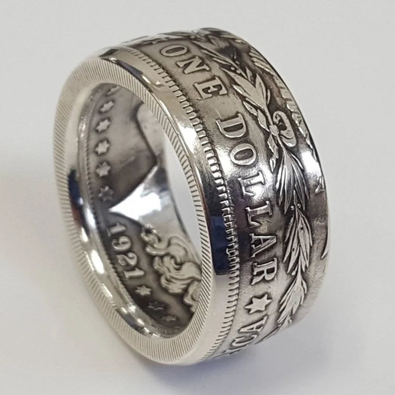 S925 Silver Vintage National Emblem Motto Ring For Men