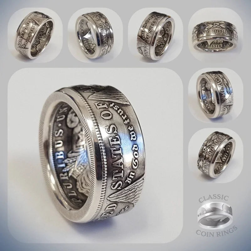 S925 Silver Vintage National Emblem Motto Ring For Men