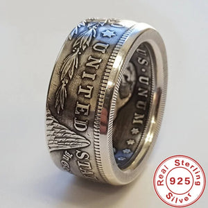 S925 Silver Vintage National Emblem Motto Ring For Men