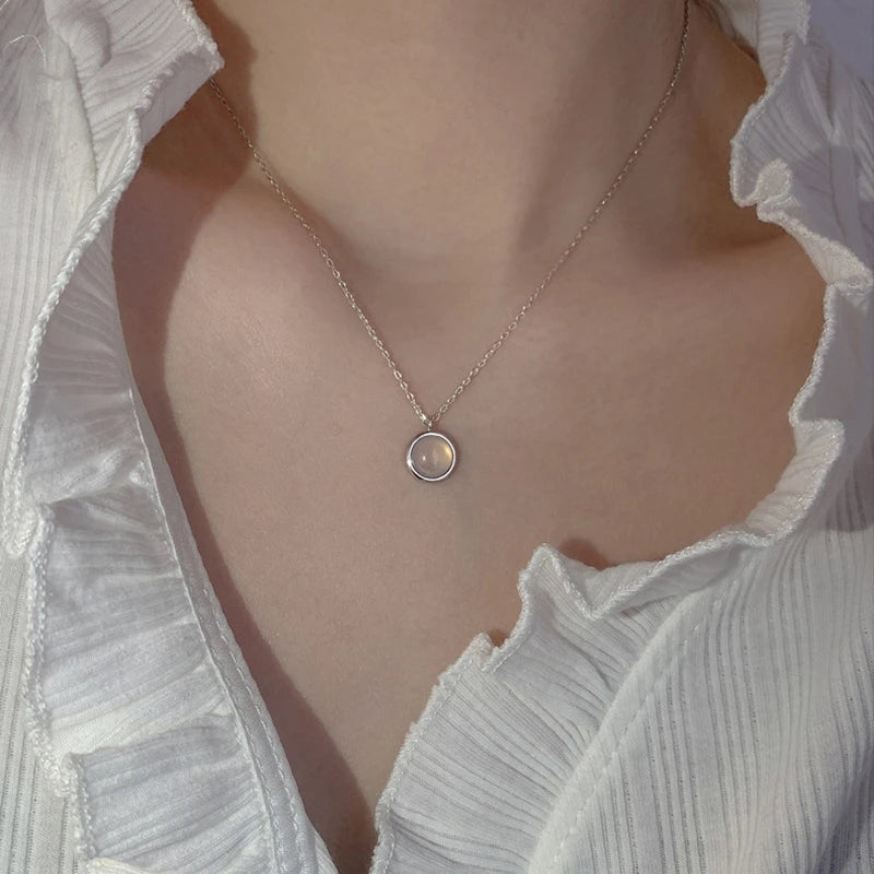 S925 Sterling Silver Round Pendant Necklaces For Women