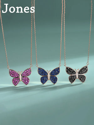 S925 Sterling Silver Diamond Butterfly Necklace Pendant