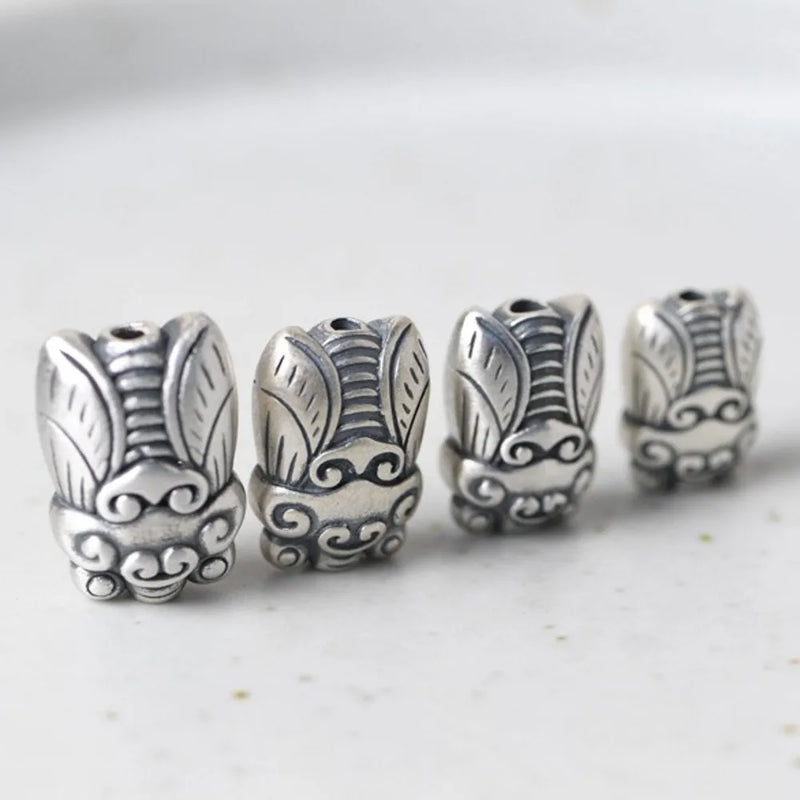 S925 Pure Silver Retro Matte Thai Silver DIY Golden Cicada Bucket Beads