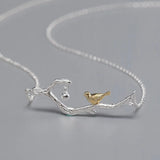 S925 Sterling Silver Branch Bird Necklace Female Ethnic Collarbone Chain
