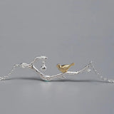 S925 Sterling Silver Branch Bird Necklace Female Ethnic Collarbone Chain