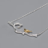 S925 Sterling Silver Branch Bird Necklace Female Ethnic Collarbone Chain
