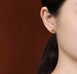 Gold-Plated Red Agate Earrings, S925 Sterling Silver
