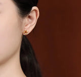 Gold-Plated Red Agate Earrings, S925 Sterling Silver