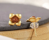 Gold-Plated Red Agate Earrings, S925 Sterling Silver