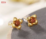 Gold-Plated Red Agate Earrings, S925 Sterling Silver