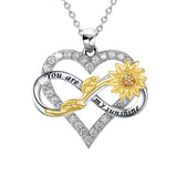 S925 Heart Sunflower Pendant with Diamond Accents