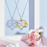 S925 Heart Sunflower Pendant with Diamond Accents