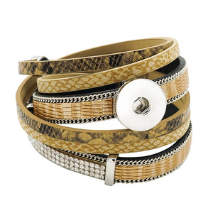 Rhinestone Pattern Leather Bracelet for 18MM Snap Button Jewelry