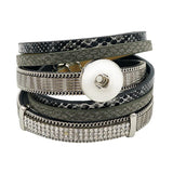 Rhinestone Pattern Leather Bracelet for 18MM Snap Button Jewelry