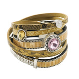 Rhinestone Pattern Leather Bracelet for 18MM Snap Button Jewelry
