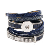 Rhinestone Pattern Leather Bracelet for 18MM Snap Button Jewelry