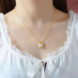 Silver Inlaid Hetian Jade Small Lock Chain Necklace Women's Pendant