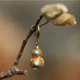 Turquoise Earrings Silver Inlaid Gourd Chinese Retro Charm Women's Jewelry