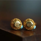 Turquoise Earrings Silver Inlaid Gourd Chinese Retro Charm Women's Jewelry