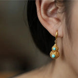 Turquoise Earrings Silver Inlaid Gourd Chinese Retro Charm Women's Jewelry