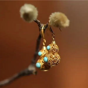 Turquoise Earrings Silver Inlaid Gourd Chinese Retro Charm Women's Jewelry